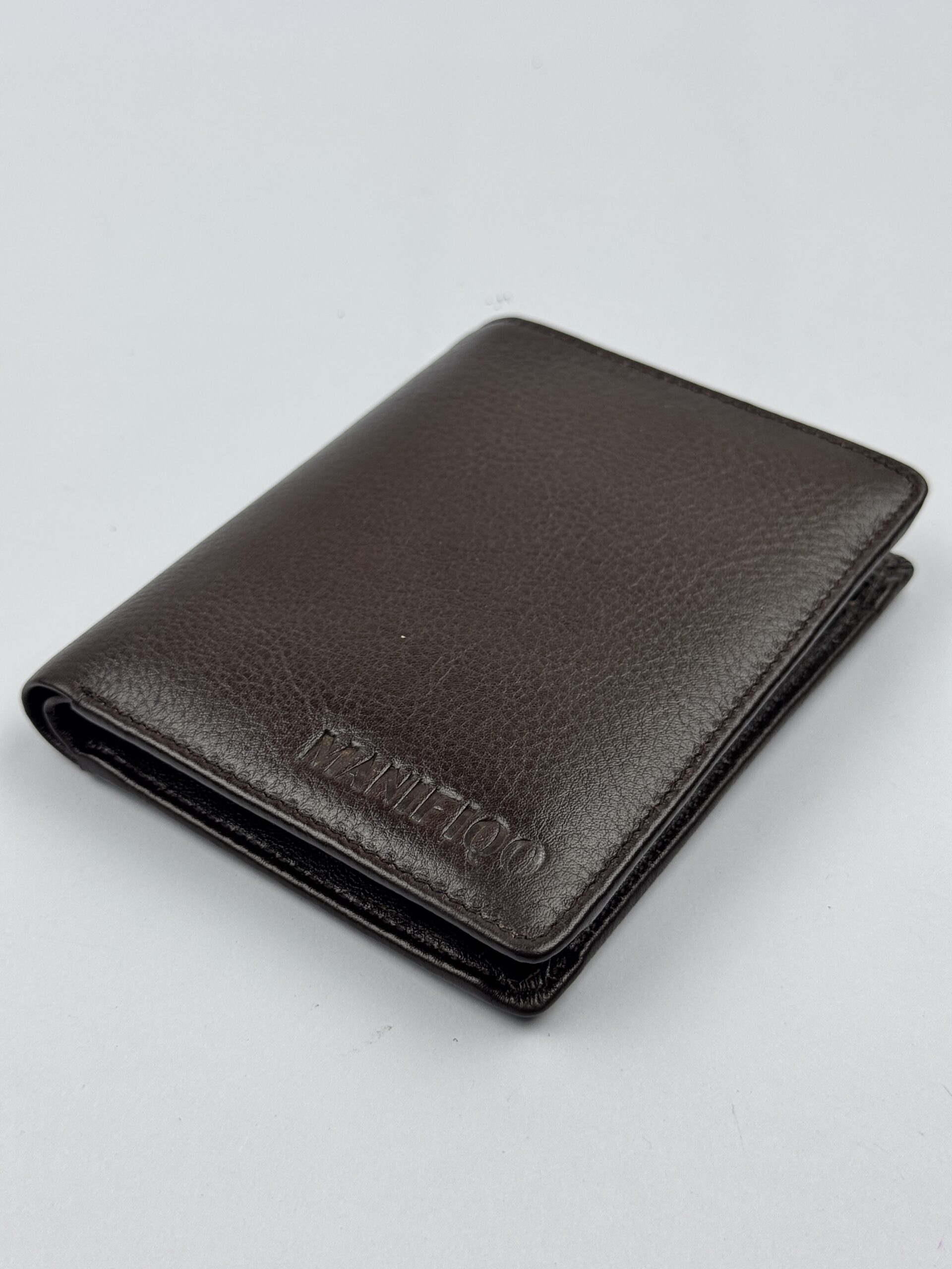 Manifiquo Chocolate Pebble-Grain Leather Bifold Wallet