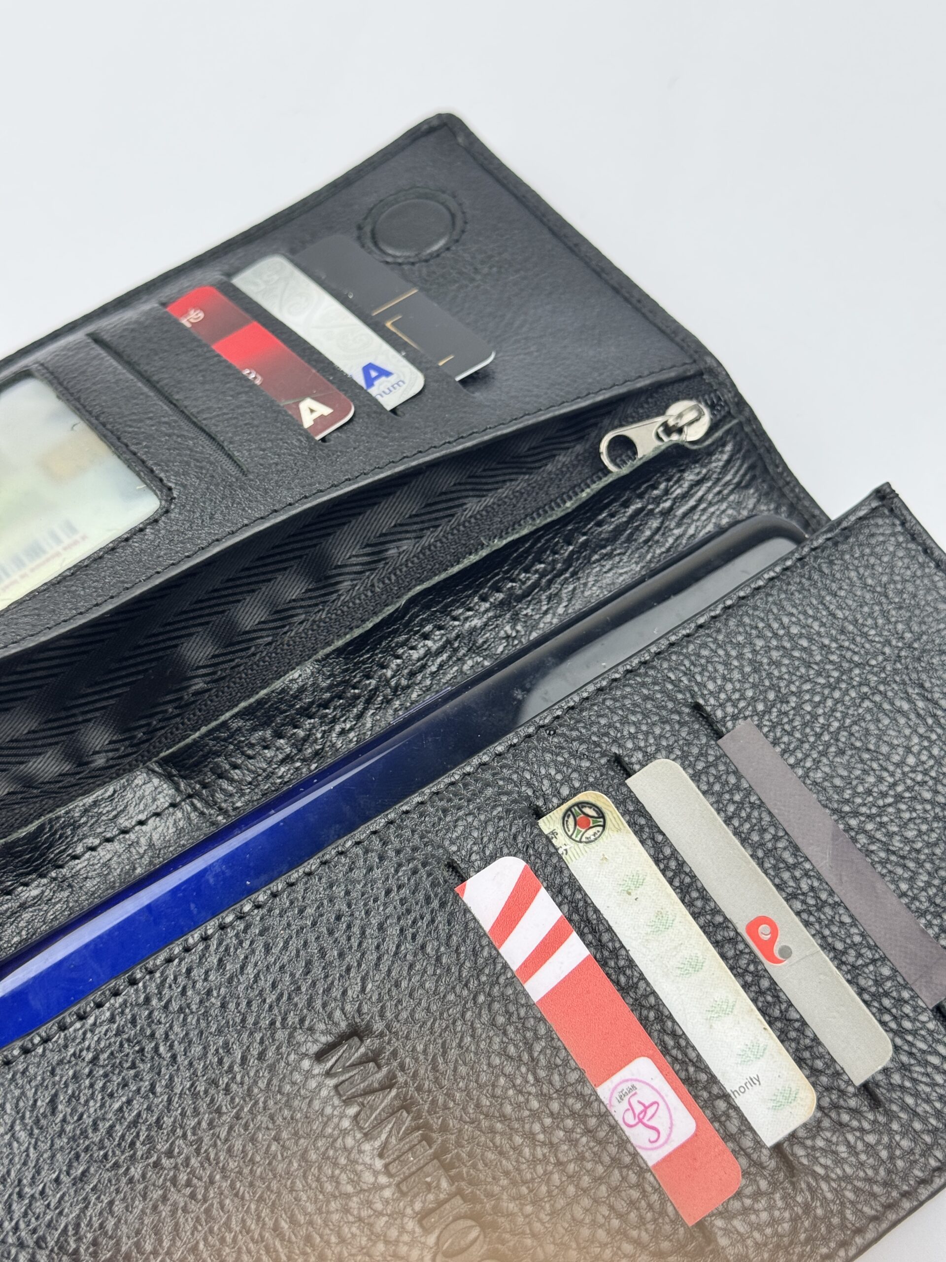 Manifiquo Double Mobile Pocket Black Leather Long Wallet - Image 2