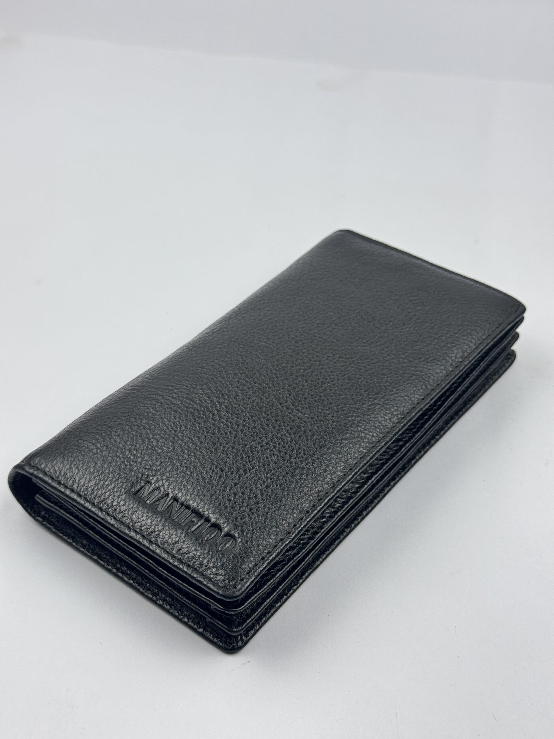 Manifiquo Double Mobile Pocket Black Leather Long Wallet - Image 4